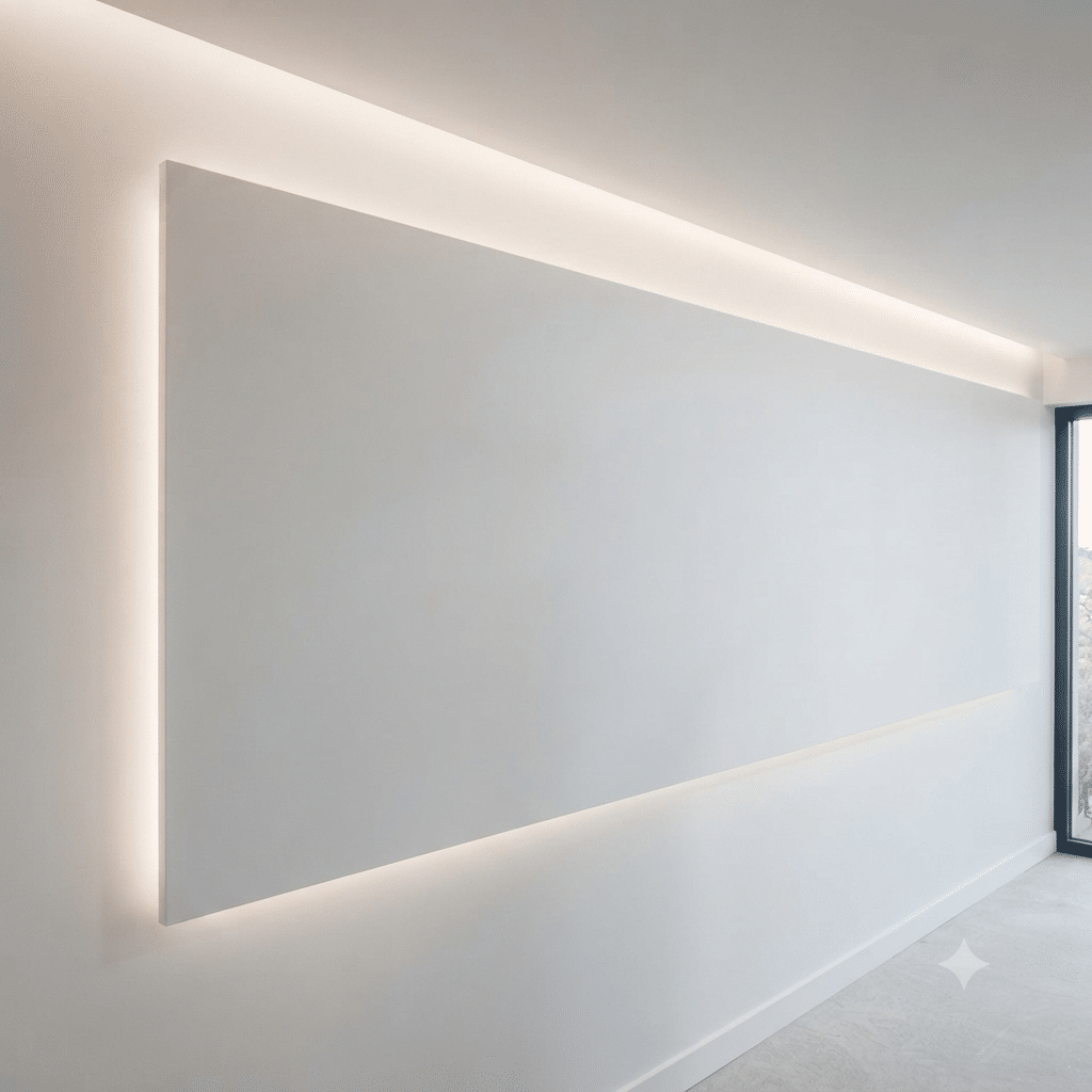 Mur en plaque de plâtre (placo) avec éclairage intégré pour bureaux à Marseille Euroméditerranée.