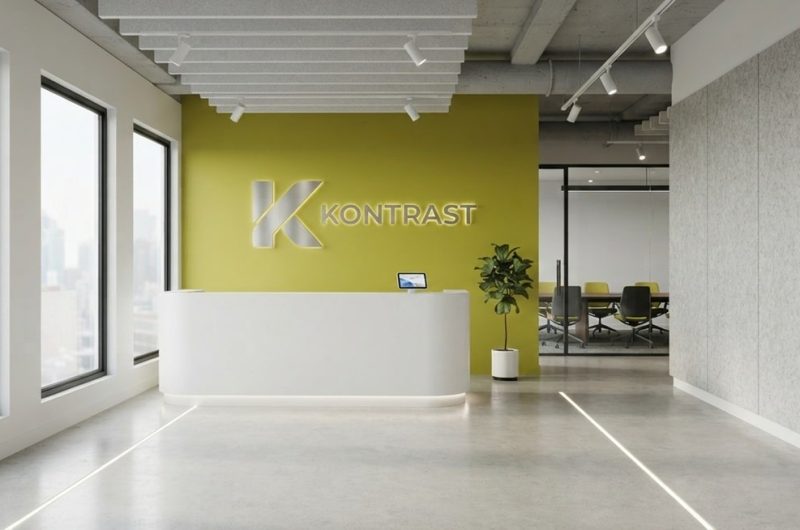 Mise en peinture d'un mur d'accueil de bureau aux couleurs du logo d'entreprise à Toulon